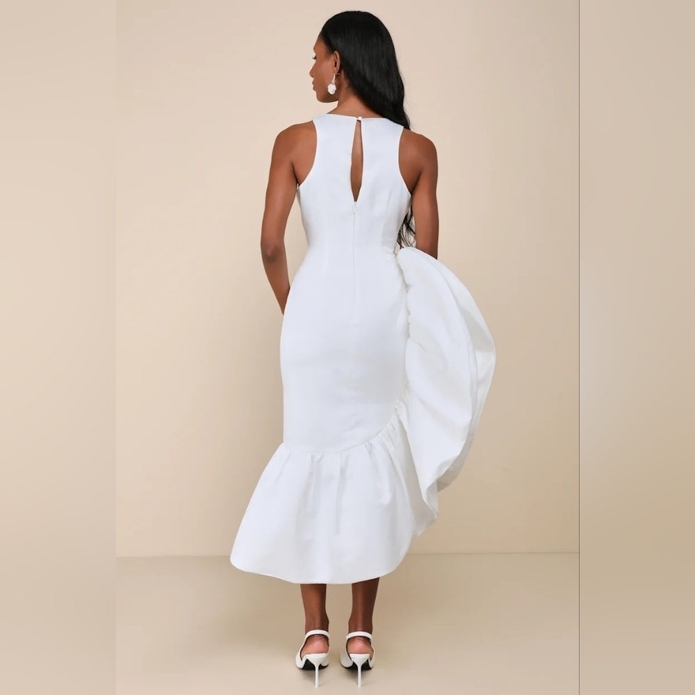 Lulus Magnificent Presence White Ruffled Asymmetrical Midi Dress Wedding Party - Picture 5 of 10